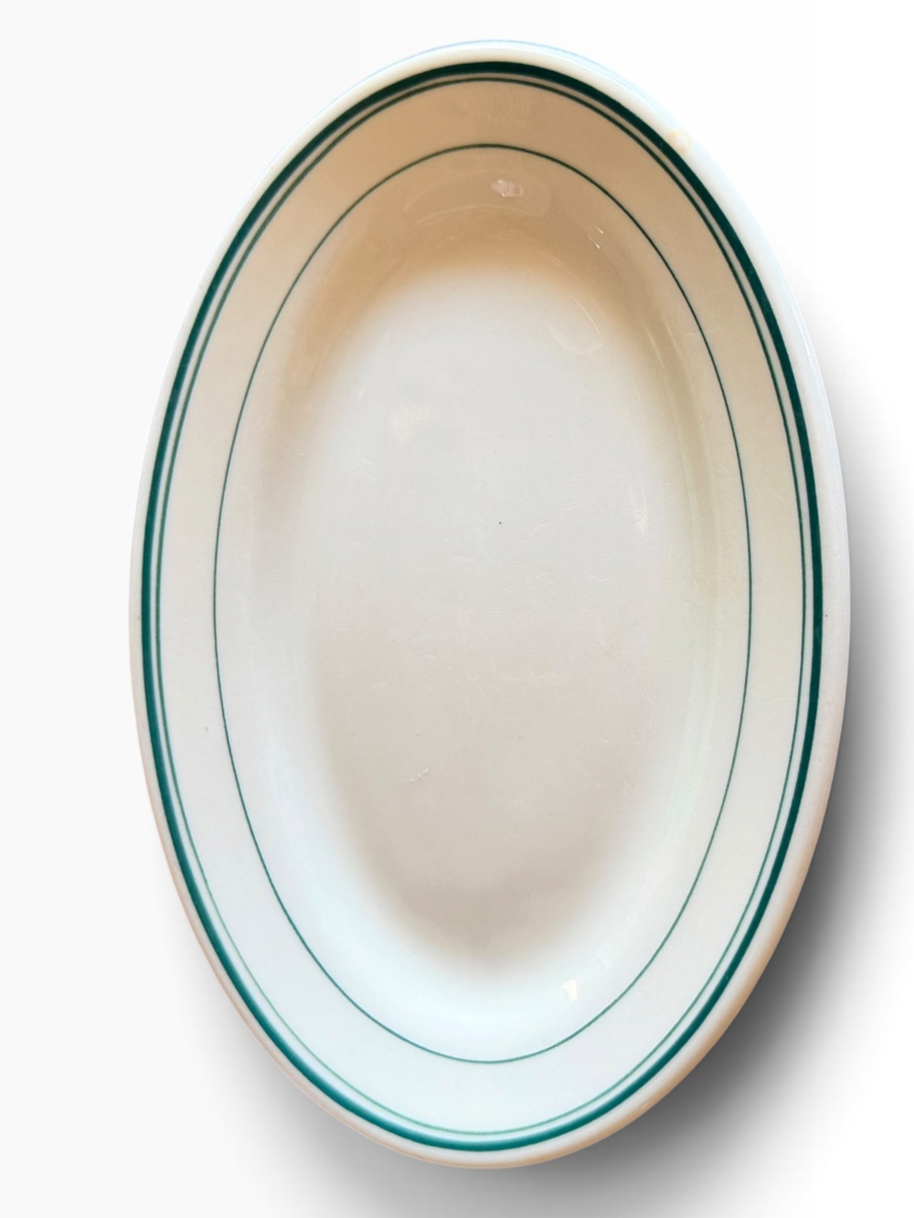 Vintage Shenango China Small Oval Platter Restaurant Ware Green Stripes MCM 40’s
